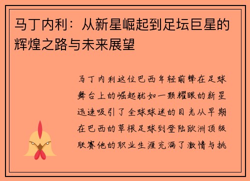 马丁内利：从新星崛起到足坛巨星的辉煌之路与未来展望