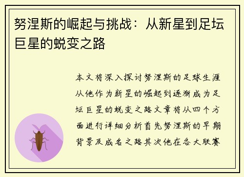 努涅斯的崛起与挑战：从新星到足坛巨星的蜕变之路