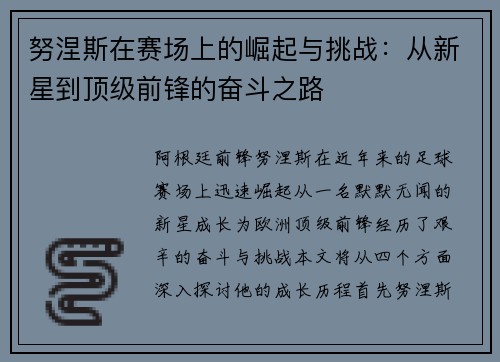 努涅斯在赛场上的崛起与挑战：从新星到顶级前锋的奋斗之路