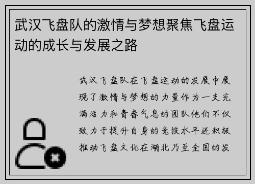 武汉飞盘队的激情与梦想聚焦飞盘运动的成长与发展之路